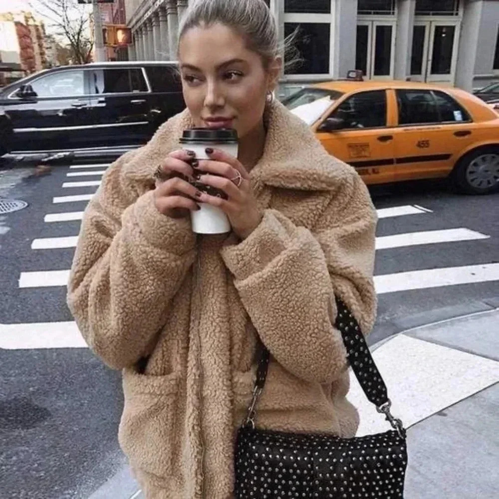 PRINCESS POLLY Brown Oversized Teddy Coat